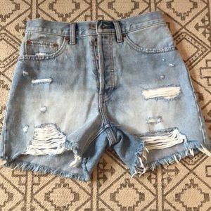 High waisted button fly denim shorts